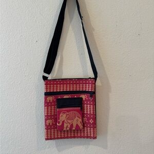 Dark Pink and Black Elephant Print Crossbody Bag